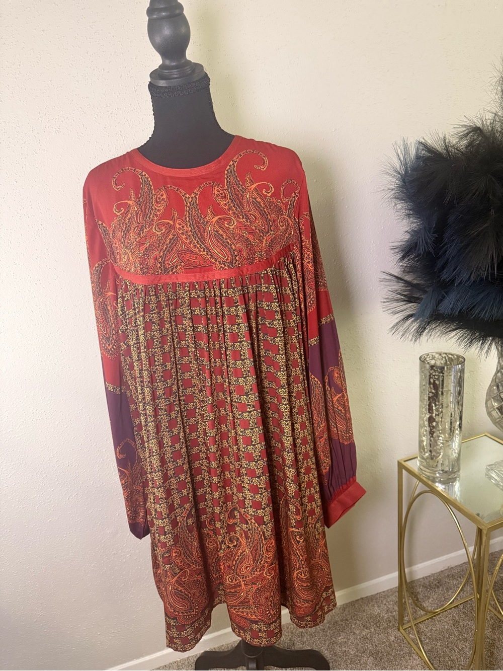 NWT Anthropologie Pinnacle by Shruti Sancheti Boho Paisley Long Sleeve Dress M - Picture 2 of 15